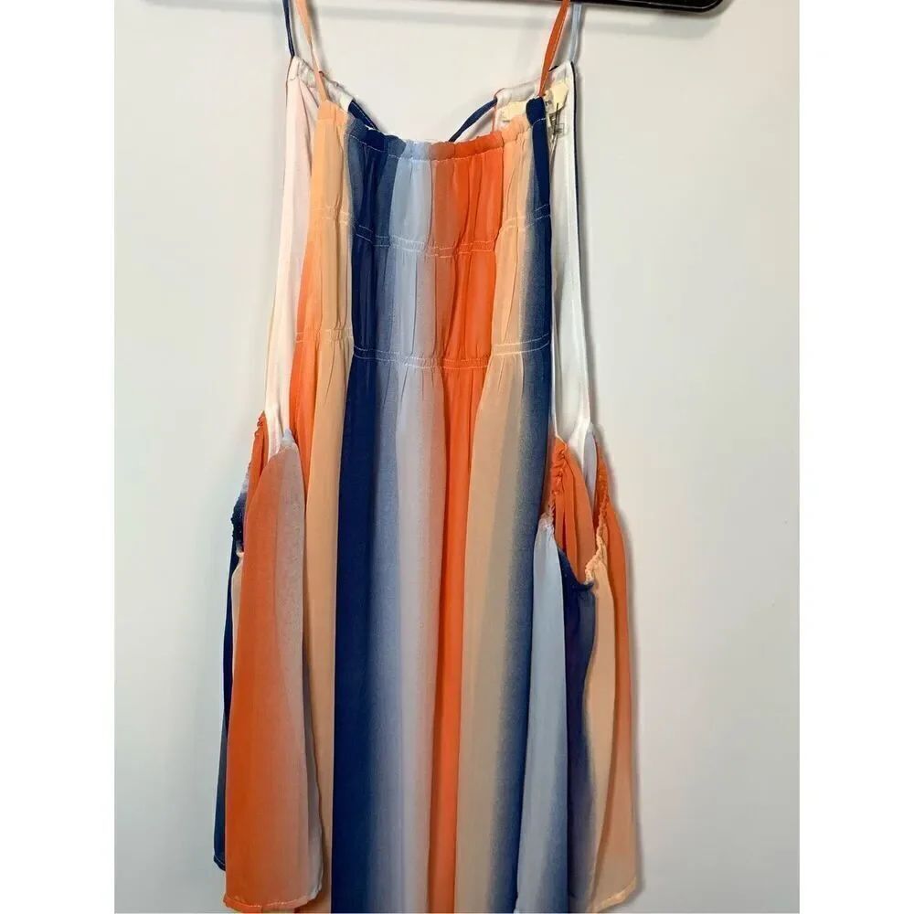 Entro Women's Knee Length Rainbow Elastic Off shoulder Dress Multicolor Large